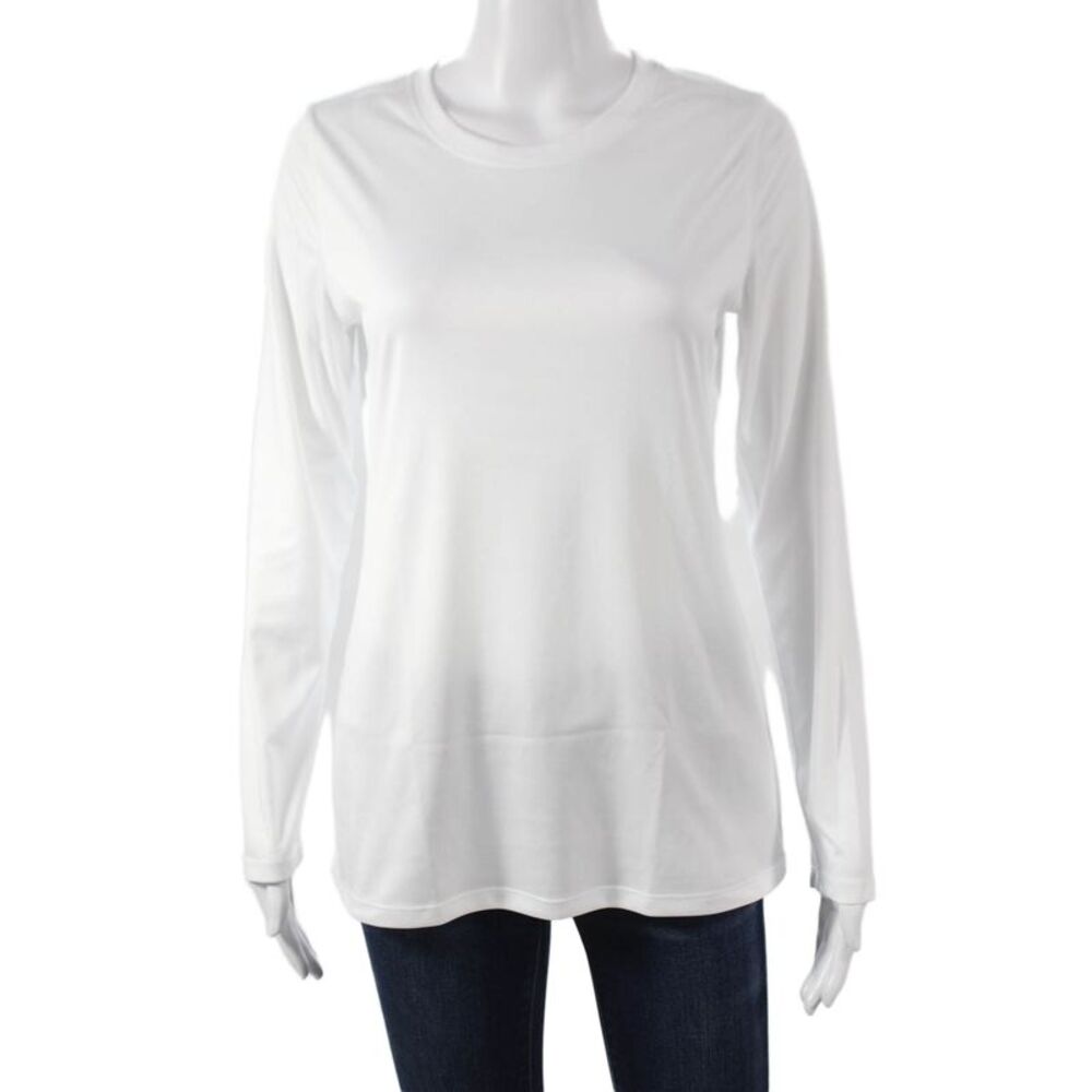 Designer Women Basic White Long Sleeve Crew Neck T Shirt Polyester Size M